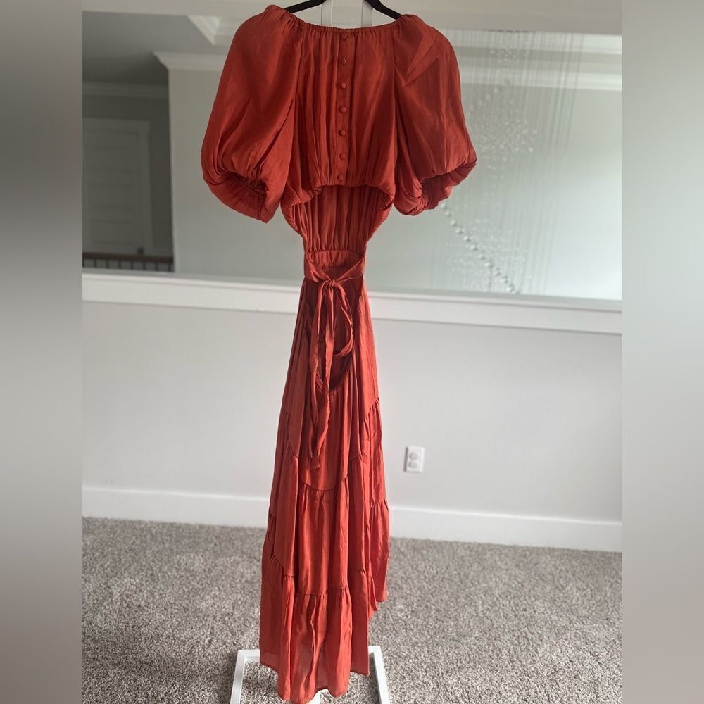 By The River Puff sleeve back tie back cut out dress
